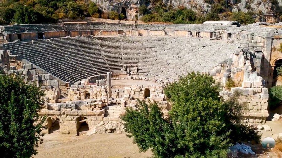 Antalya/Kemer: Kekova Sunken City, Demre & Lycia Day Tour - Myra amphitheater and Lycian tombs: the cliff-side feeling