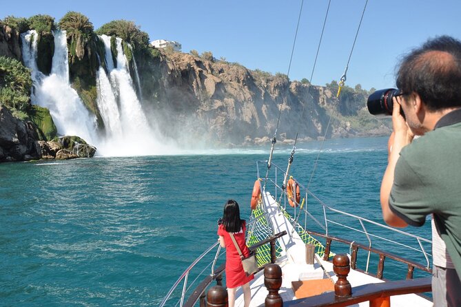 Duden Waterfall Boat Trip with Pickup, Lunch & Swimming Break - Photo break under the falls: great chance, but timing and sharing matter